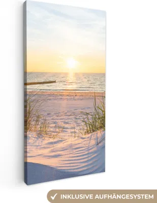 Produktbild von MuchoWow® - Leinwandbilder - Strand - Sonne - Düne - Gras - Sand - Horizont, Wandbild, Wanddeko Bilder Wohnzimmer, 20x40 cm