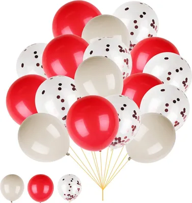 Immagine prodotto di Set di 60 palloncini da 30 cm decorazione per compleanni e feste rosso e bianco