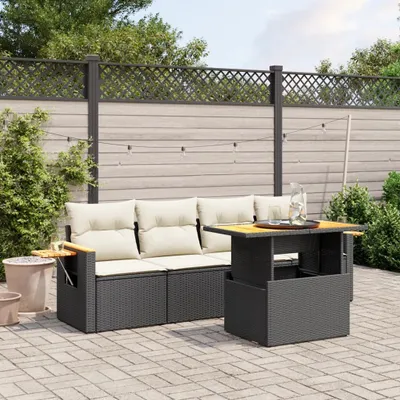 Produktbild von Design 5-tlg. Garten-Sofagarnitur mit Kissen Schwarz Poly Rattan, Gartenmöbel-Sets 2024 Neu
