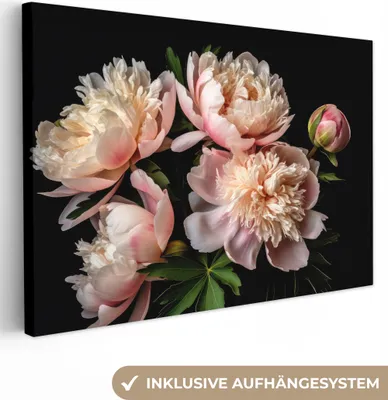 Produktbild von OneMillionCanvasses® - Leinwandbilder - 140x90 cm, Pfingstrosen - Blumen - Natur - Rosa - Weiß, Wandbilder Kunstdruck Wanddekoration - Foto auf Leinwand - Gemälde auf Holzrahmen