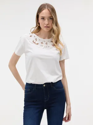 Produktbild von Orsay Weißes Damen-T-Shirt mit Spitzenapplikation M