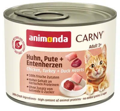 Produktbild von animonda Carny Katzen Nassfutter Huhn + Pute + Entenherzen, 6 x 200g, getreidefrei