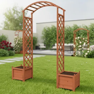 Produktbild von Rosenbogen mit Pflanzkasten 83x36x146 cm Holz weiß mit Rankgitter & Dach