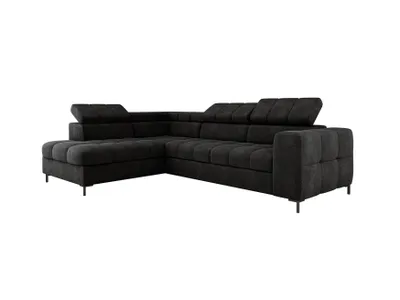 A dark gray sectional sofa is shown against a white background.
