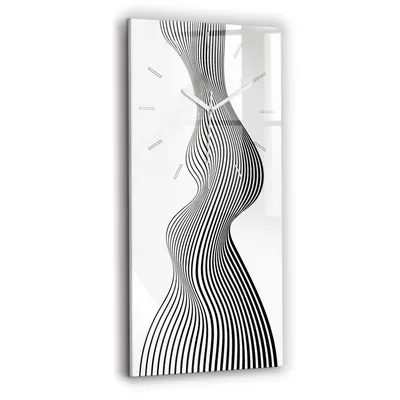 Produktbild von Wallfluent Wanduhr – Stilles Quarzuhrwerk - Uhr Dekoration Wohnzimmer Schlafzimmer Küche - Zifferblatt mit Strichen - weiße Zeiger - 30x60 cm - Schwarz -Weiß -Kunst