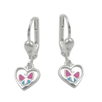 Produktbild von Brisur 23x7mm Ohrring Herz mit Schmetterling hellblau pink lackiert Silber 925 mehrfarbig 22x8mm