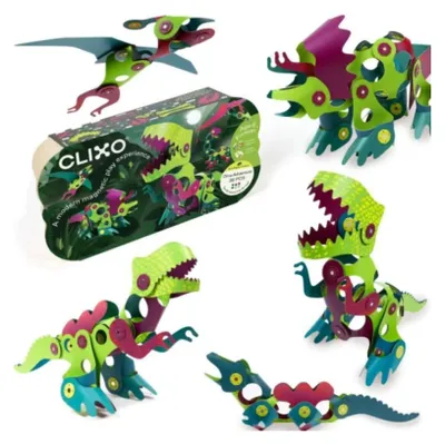 Obrázok produktu pre Clixo Dino Adventure Pack – 36 ohybných magnetických stavebných dielov (16 tvarov, neodymové magnety, ohybný syntetický materiál, motív dinosaurov) – od 4 rokov, podľa CE a EN-71