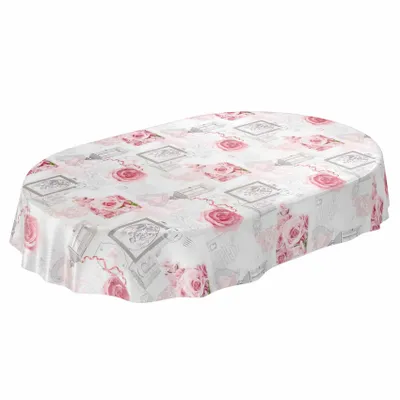 Produktbild von Tischdecke Wachstuch Retro Grau Robust Wasserabweisend Oval Breite 140 cm Länge 220 cm