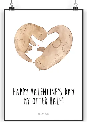 Produktbild von Mr. & Mrs. Panda Bild Otter Valentine DIN A5 - Weiß - Geschenk, drucke, für Freundin, Valentinstag, Frauen, Wandbild, wanddeko, Wanddekoration, Partner, Plakat