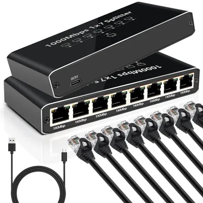 Produktbild von LAN Splitter 1 auf 7 Gigabit Ethernet Switch 7-Port Netzwerk Kabel Verteiler