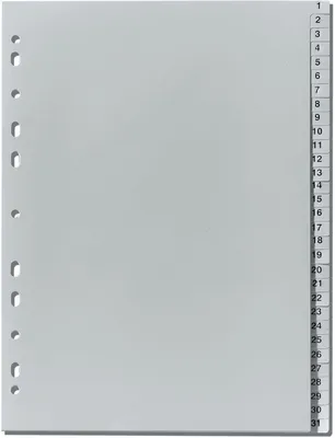 Produktbild von Register A4 1-31 Kunststoff PP grau Packung mit 25 Stück