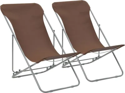 Image de The Living Store Chaises de plage pliantes 2 pcs. acier et tissu Oxford brun