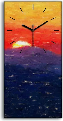 Produktbild von Wohnzimmer-Bild Leinwand Uhr 30x60 Gemälde Landschaft Himmel Sonnenuntergang - schwarze Hände