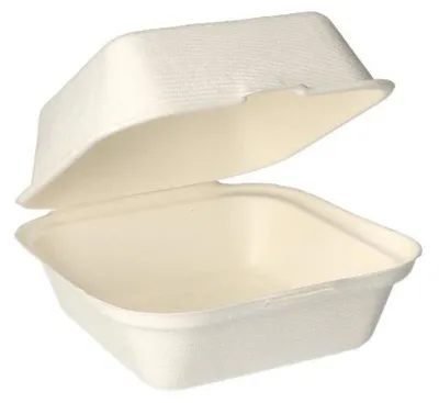 Produktbild von PAPSTAR Hamburger-Boxen Zuckerrohr "pure", 8x14x15 cm, weiß | Schrumpffolie (25 Stück)