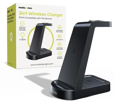 Immagine prodotto di Caricabatterie wireless portatile Origin 3 in 1 Pw14, compatibile con iPhone