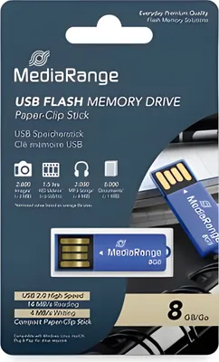 Zdjęcie produktu dla MediaRange MR975, 8 GB, USB Typu-A, 2.0, 14 MB/s, Bez zatyczki, Niebieski