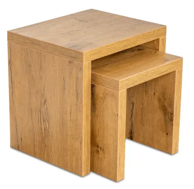 A set of two nesting tables made of wood-effect material.