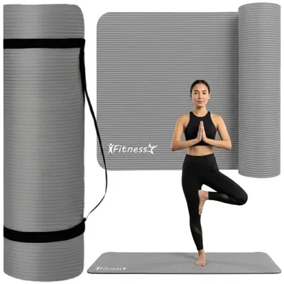 Zdjęcie produktu dla Mata do ćwiczeń fitness joga gimnastyczna 190x61x0,8cm szara wodoodporna, Obraz wygenerowany przez AI