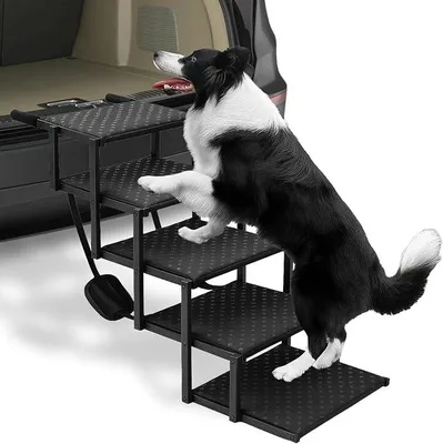 Imagen del producto de Escalera para perros de 5 escalones, plegable, con capacidad de soporte de hasta 100 kg y altura ajustable de 44 a 72 cm. Escalera antideslizante, ideal para perros pequeños, medianos y grandes, que protege las articulaciones