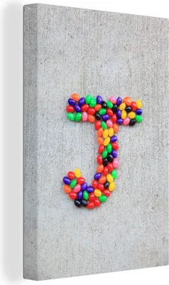 Produktbild von OneMillionCanvasses® - Leinwandbilder - 90x140 cm, Buchstabe J für Jellybeans, Wandbilder Kunstdruck Wanddekoration - Foto auf Leinwand - Gemälde auf Holzrahmen - Wandschmucke - Schlafzimmer