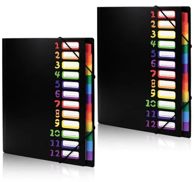 Immagine prodotto di Cartella per documenti A4, confezione da 2, con 12 scomparti, colore nero