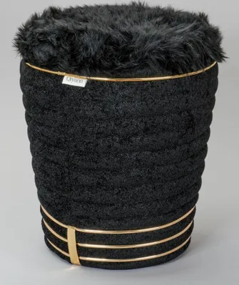 Produktbild von QIYANO Sitzhocker Pouf kuscheliger Teddystoff mit Ziernähten und Fellimitat in Schwarz Gold, Höhe ca. 50 cm