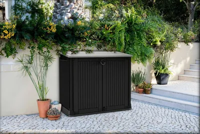 Produktbild von Keter Store-It-Out MIDI, Kunststoff-Schuppen, Doppel, Flachdach, Grau, Harz, Schwarz
