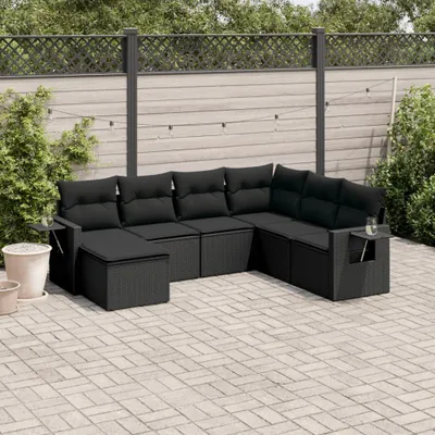 Immagine prodotto di vidaXL Set di divani da giardino 7 pezzi con cuscini in polirattan nero