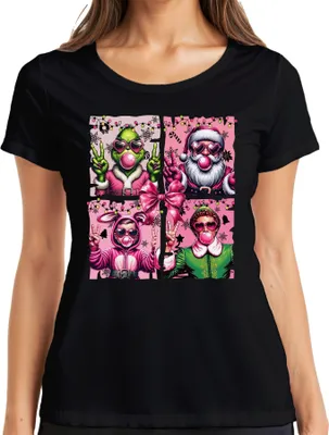 Produktbild von Holly Jolly Weihnachtsfilme Pink Weihnachtsfilm - Weihnachten Christmas Xmas Damen T-Shirt, Schwarz, XL