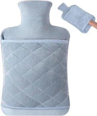 Zdjęcie produktu dla Termofor 2 l z miękkimi pluszowymi spodnieczkami na szyję i plecy dla niemowląt, niebiesko-szary