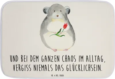 Produktbild von Mr. & Mrs. Panda Badvorleger Chinchilla Blume - Weiß - Geschenk, Kummer, Chinchillas, Badematte, Liebeskummer, Büro, Gute Laune, Chaos, Badteppich, duschmatte