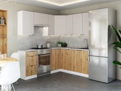Obrázek produktu pro Rohová kuchyňská linka LAMIA 190x170cm Kamenný + dub artisan