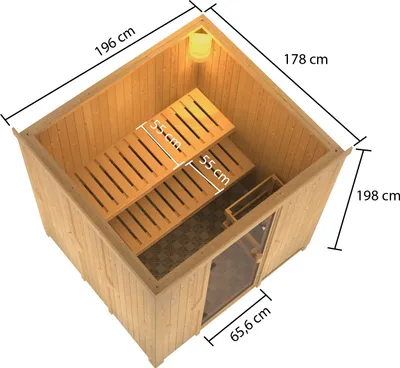 Image de Sauna Woodfeeling Tromsö (entrée frontale), porte entièrement vitrée, finition bronze, sans accessoires