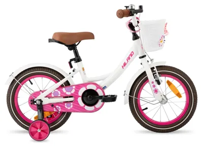 Image de Vélo pour enfants, modèle fille - 16 pouces (40 cm) - Pour les enfants de 3 à 7 ans - Avec panier - Avec stabilisateurs - Cadre en acier - Frein V à l'avant, frein à rétropédalage à l'arrière - Blanc