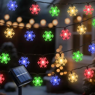 Solar-Lichterkette 12 m, 100 LED Schneeflocken, 8 Modi, Timer, IP65