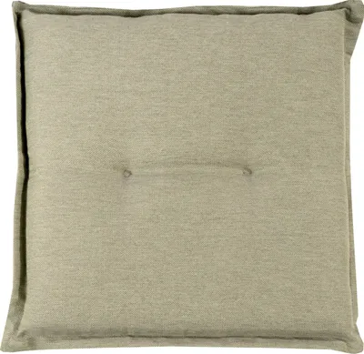 A square cushion or hockerauflage with a textured fabric surface and a stitched detail in the center.