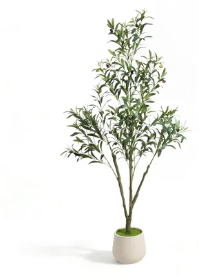 Zdjęcie produktu dla Sztuczna roślina Peviasot, oliwa, 150 cm, w doniczce, 3 gałęzie, 550 liści, dekoracyjne drzewo sztuczne o gęstym listowiu, idealne do salonu, sypialni i biura