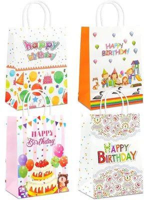 Immagine prodotto di Sacchetti regalo per compleanno, confezione da 20, sacchetti di carta con maniglia, dimensioni 21x15x8 cm, carta kraft colorata