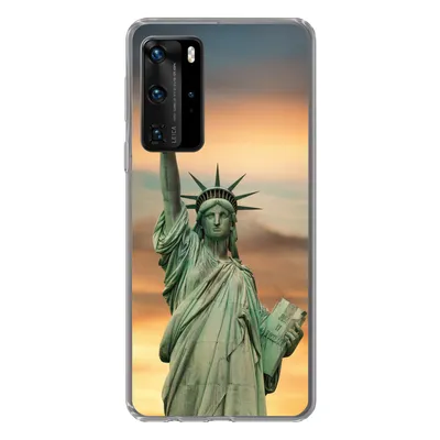 Produktbild von MuchoWow® Handyhülle Schutzhülle Hülle für Huawei P40 Pro New York - Freiheitsstatue - Sonnenuntergang Silikon Softcase Handy Hülle - Schutz
