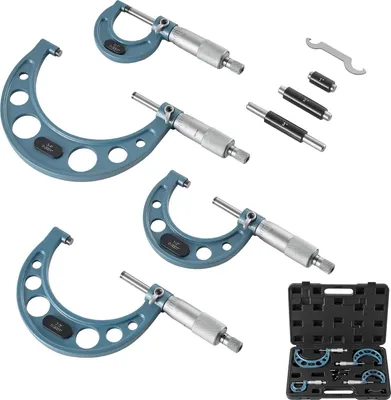 Produktbild von Außenmikrometer Bügelmessschraube - 4-tlg. Set - Messbereich 0–2,54/2,54–5,08/5,08–7,62/7,62–10,16 cm - Genauigkeit 0,000254/0,000508 cm - Für Metallbearbeitung - Mit Koffer