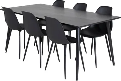 Image de Dipp180x90BLBL ensemble table, table noir et 6 Polar chaises noir.