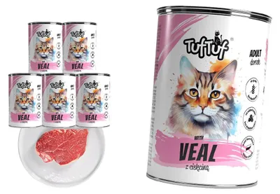 Produktbild von TufTuf | Katzenfutter Kalbfleisch - Katzenfutter nass Set 6x400g Dose - Katzenfutter Dose fur Katze