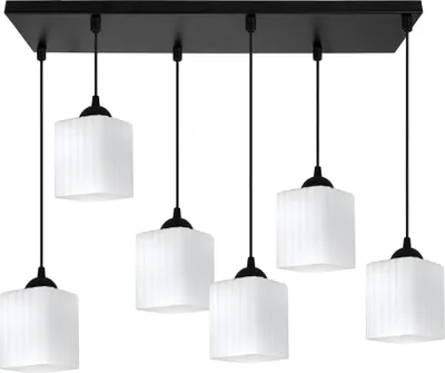 Image de Suspension Riffle noire à 6 ampoules avec abat-jours cubes blancs E27 – plafonnier moderne pour un éclairage intérieur élégant