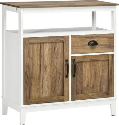 Produktbild von HOMCOM Wohnzimmer-Sideboard, Aufbewahrungsschrank aus Holz mit 2 Schubladentüren und verstellbarem Regal für Esszimmer, Küche, Schlafzimmer, 76,6 x 35 x 81,5 cm, Weiß und Braun