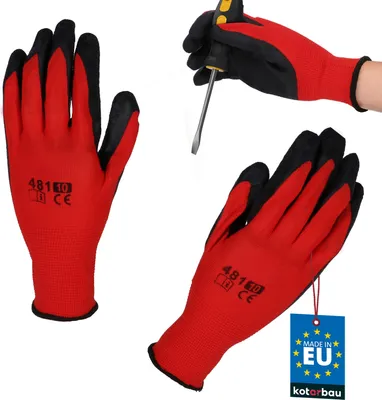 Produktbild von KOTARBAU® Handschuhe Arbeitshandschuhe Anti-Rutsch Latex beschichtete Arbeitshandschuhe Größe 10 Red Herren Werkstatt Zubehör Winter Gartenhandschuhe Damen Arbeitshandschuhe