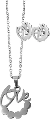 Produktbild von Akzent Edelstahl Schmuckset Love, Kette und Ohrringe, 45+5 cm