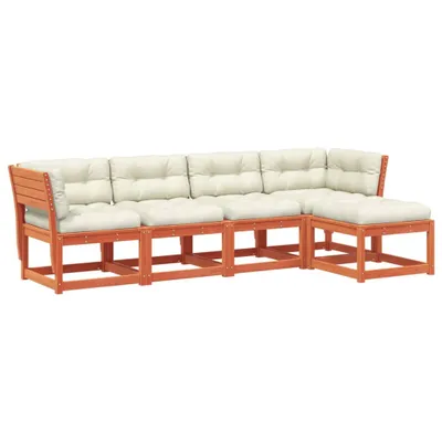 Produktbild von vidaXL 5-tlg. Garten-Sofagarnitur mit Kissen Wachsbraun Kiefernholz