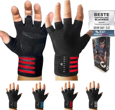 Produktbild von BLACKROX Trainingshandschuhe Vergleichssieger Fitness Handschuhe mit Handgelenkstütze Herren u. Damen, Handschuhe für Kraftsport, Gym, Rot, Gr. M