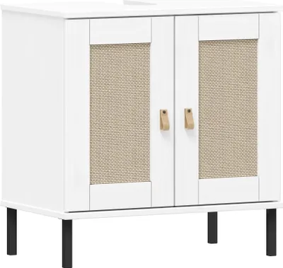 Produktbild von Waschbeckenunterschrank >WZ-0800< 2 Türen, 1 Boden, Kiefer massiv weiß lackiert - 62x65x40 (BxHxT)