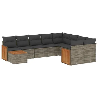 Produktbild von vidaXL 10-tlg. Garten-Sofagarnitur mit Kissen Grau Poly Rattan